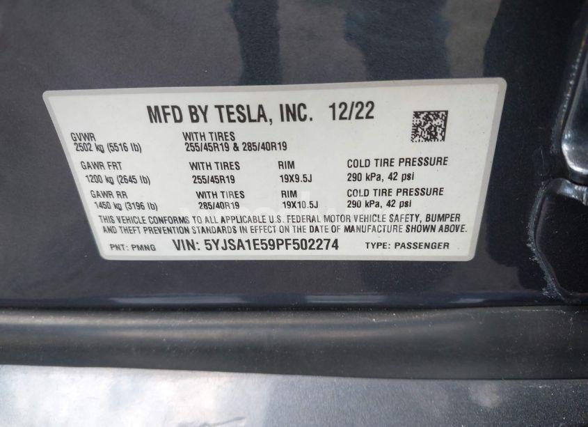 Photo 9 of 2023 Tesla Model S DUAL MOTOR ALL-WHEEL DRIVE/STANDARD RANGE (VIN 5YJSA1E59PF502274)