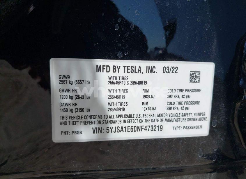 Photo 9 of 2022 Tesla Model S PLAID (VIN 5YJSA1E60NF473219)