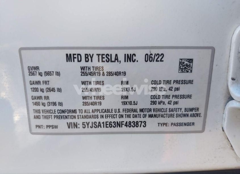 Photo 9 of 2022 Tesla Model S PLAID TRI MOTOR ALL-WHEEL DRIVE (VIN 5YJSA1E63NF483873)