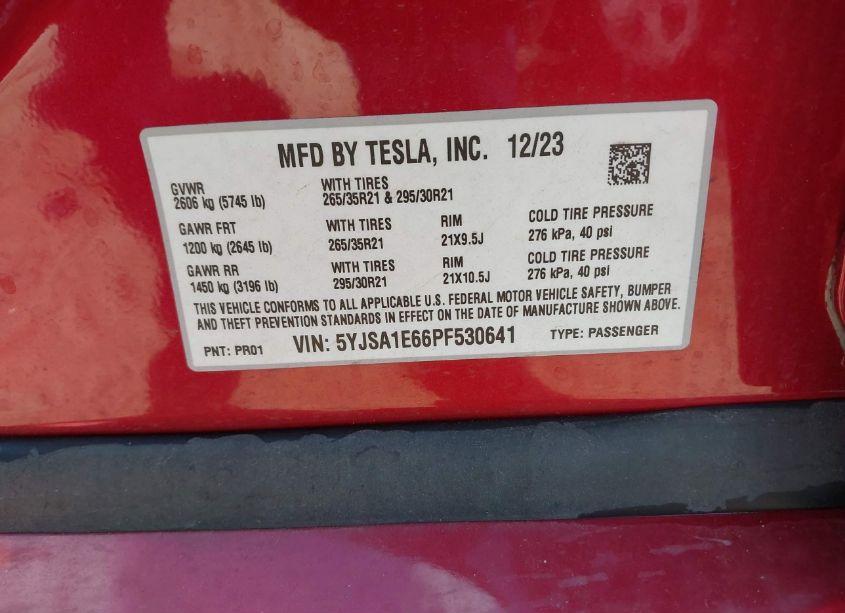 Photo 9 of 2023 Tesla Model S PLAID TRI MOTOR ALL-WHEEL DRIVE (VIN 5YJSA1E66PF530641)
