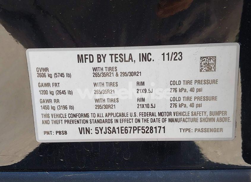 Photo 9 of 2023 Tesla Model S PLAID TRI MOTOR ALL-WHEEL DRIVE (VIN 5YJSA1E67PF528171)