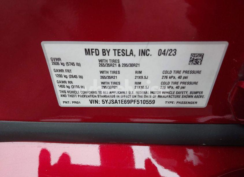 Photo 9 of 2023 Tesla Model S PLAID TRI MOTOR ALL-WHEEL DRIVE (VIN 5YJSA1E69PF510559)