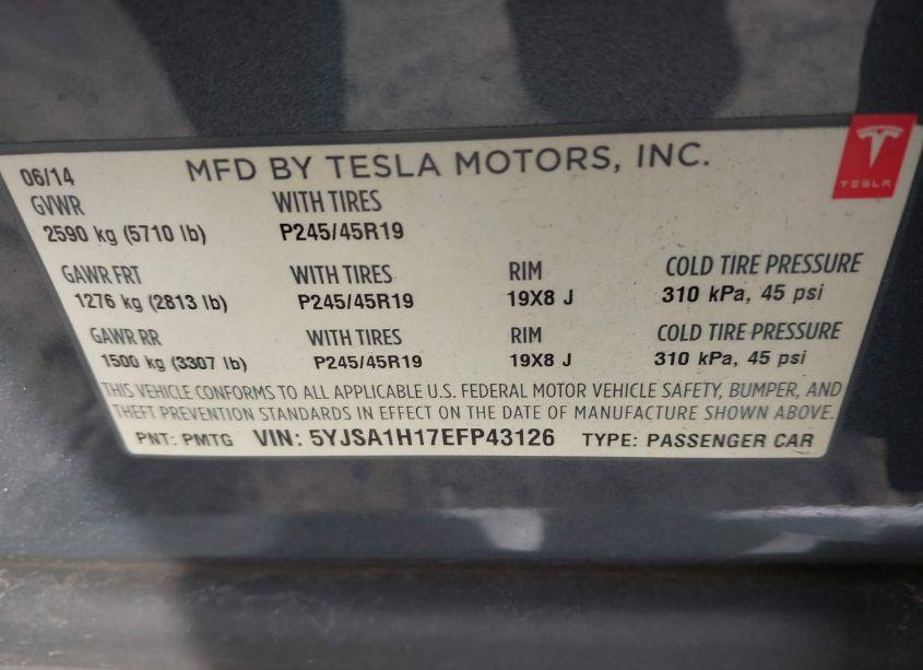 Photo 9 of 2014 Tesla Model S P85 (VIN 5YJSA1H17EFP43126)