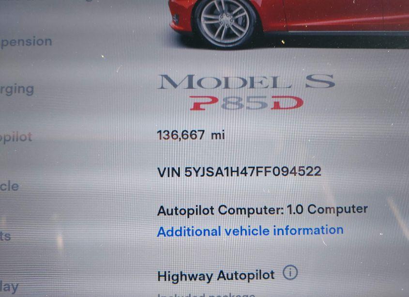 Photo 7 of 2015 Tesla Model S 85D/P85D (VIN 5YJSA1H47FF094522)