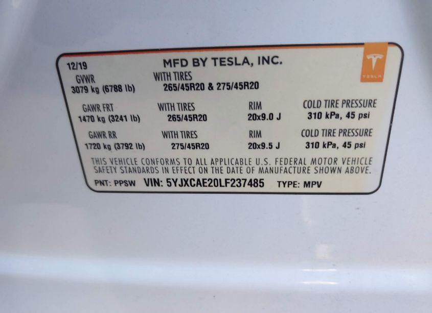 Photo 9 of 2020 Tesla Model X LONG RANGE DUAL MOTOR ALL-WHEEL DRIVE/LONG RANGE PLUS DUAL MOTOR ALL-WHEEL DRIVE (VIN 5YJXCAE20LF237485)