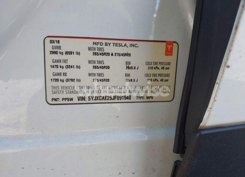 Photo 9 of 2018 Tesla Model X 100D/75D/P100D (VIN 5YJXCAE25JF091940)