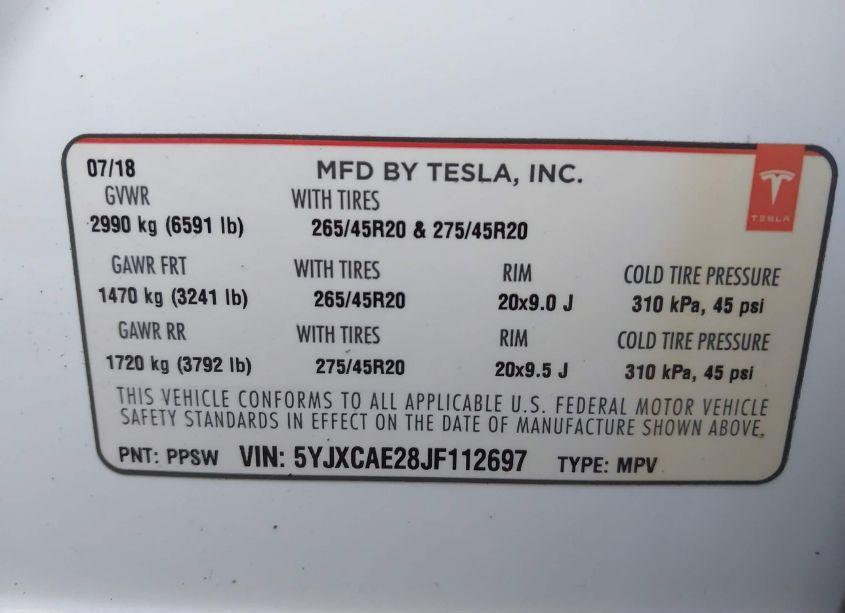 Photo 9 of 2018 Tesla Model X 100D/75D/P100D (VIN 5YJXCAE28JF112697)