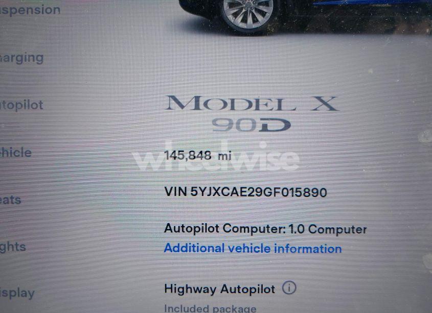 Photo 15 of 2016 Tesla Model X 60D/70D/75D/90D (VIN 5YJXCAE29GF015890)