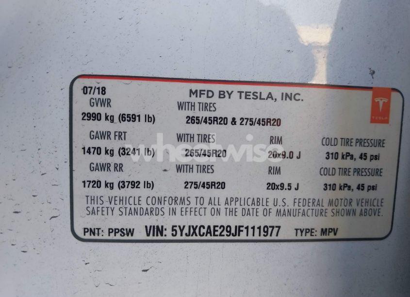 Photo 9 of 2018 Tesla Model X 100D/75D/P100D (VIN 5YJXCAE29JF111977)