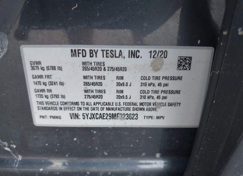 Photo 9 of 2021 Tesla Model X LONG RANGE DUAL MOTOR ALL-WHEEL DRIVE/LONG RANGE PLUS DUAL MOTOR ALL-WHEEL DRIVE (VIN 5YJXCAE29MF323623)