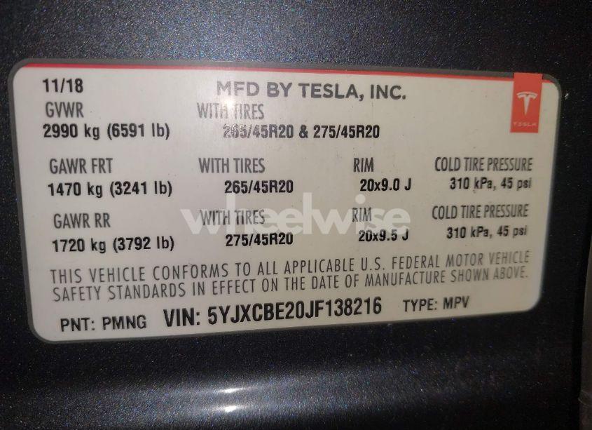 Photo 9 of 2018 Tesla Model X 100D/75D/P100D (VIN 5YJXCBE20JF138216)