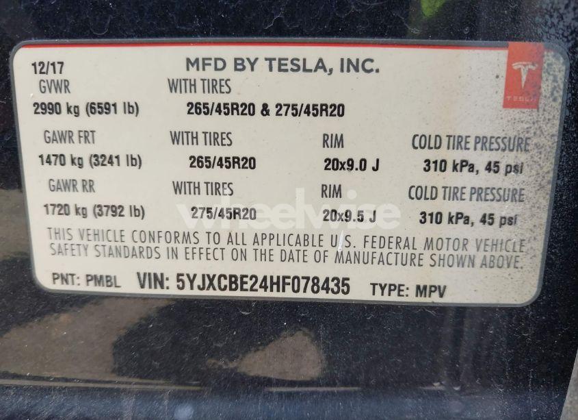 Photo 9 of 2017 Tesla Model X 100D/75D/90D (VIN 5YJXCBE24HF078435)