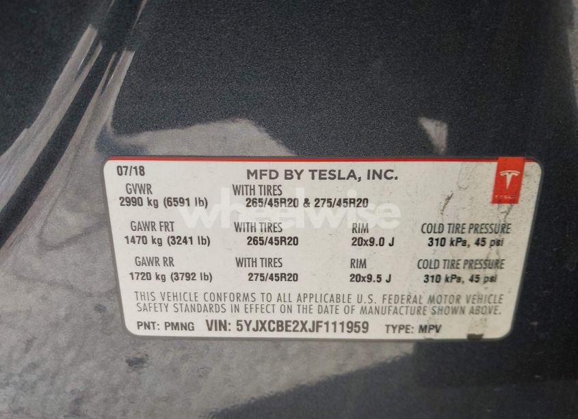 Photo 9 of 2018 Tesla Model X 100D/75D/P100D (VIN 5YJXCBE2XJF111959)