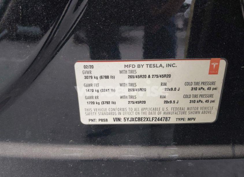 Photo 9 of 2020 Tesla Model X LONG RANGE DUAL MOTOR ALL-WHEEL DRIVE/LONG RANGE PLUS DUAL MOTOR ALL-WHEEL DRIVE (VIN 5YJXCBE2XLF244787)