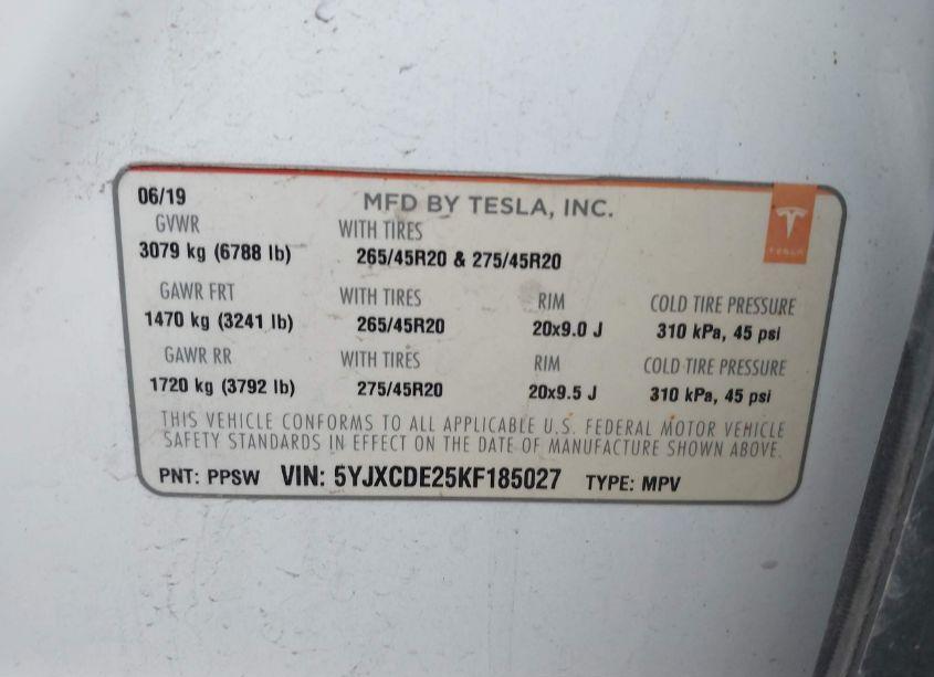 Photo 9 of 2019 Tesla Model X 100D/75D/LONG RANGE/STANDARD RANGE (VIN 5YJXCDE25KF185027)