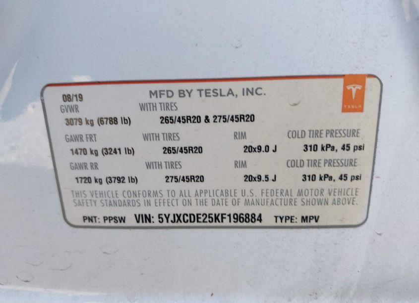 Photo 9 of 2019 Tesla Model X 100D/75D/LONG RANGE/STANDARD RANGE (VIN 5YJXCDE25KF196884)