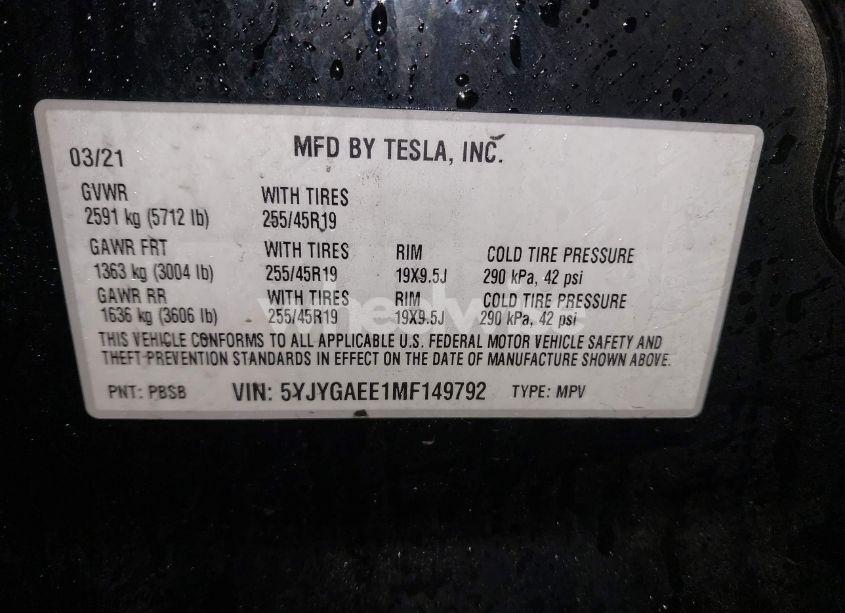 Photo 9 of 2021 Tesla Model Y LONG RANGE DUAL MOTOR ALL-WHEEL DRIVE (VIN 5YJYGAEE1MF149792)