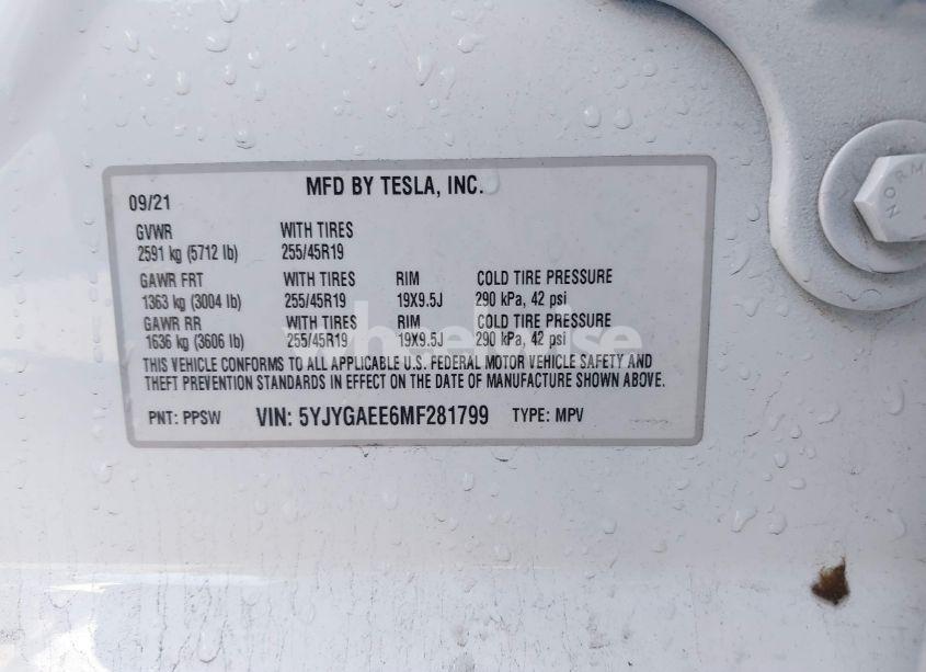 Photo 9 of 2021 Tesla Model Y LONG RANGE DUAL MOTOR ALL-WHEEL DRIVE (VIN 5YJYGAEE6MF281799)