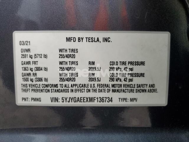 Photo 11 of 2021 TESLA MODEL Y (VIN 5YJYGAEEXMF136734)