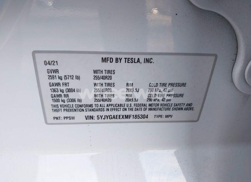 Photo 9 of 2021 Tesla Model Y LONG RANGE DUAL MOTOR ALL-WHEEL DRIVE (VIN 5YJYGAEEXMF185304)