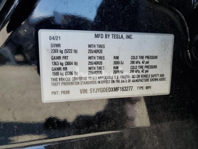 Photo 5 of 2021 TESLA MODEL Y (VIN 5YJYGDEDXMF163277)
