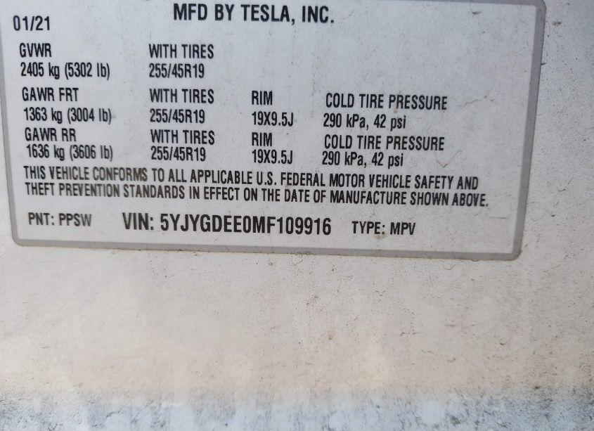 Photo 9 of 2021 Tesla Model Y LONG RANGE DUAL MOTOR ALL-WHEEL DRIVE (VIN 5YJYGDEE0MF109916)