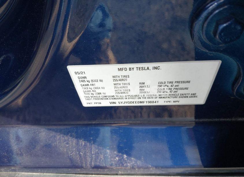 Photo 9 of 2021 Tesla Model Y LONG RANGE DUAL MOTOR ALL-WHEEL DRIVE (VIN 5YJYGDEE0MF198841)