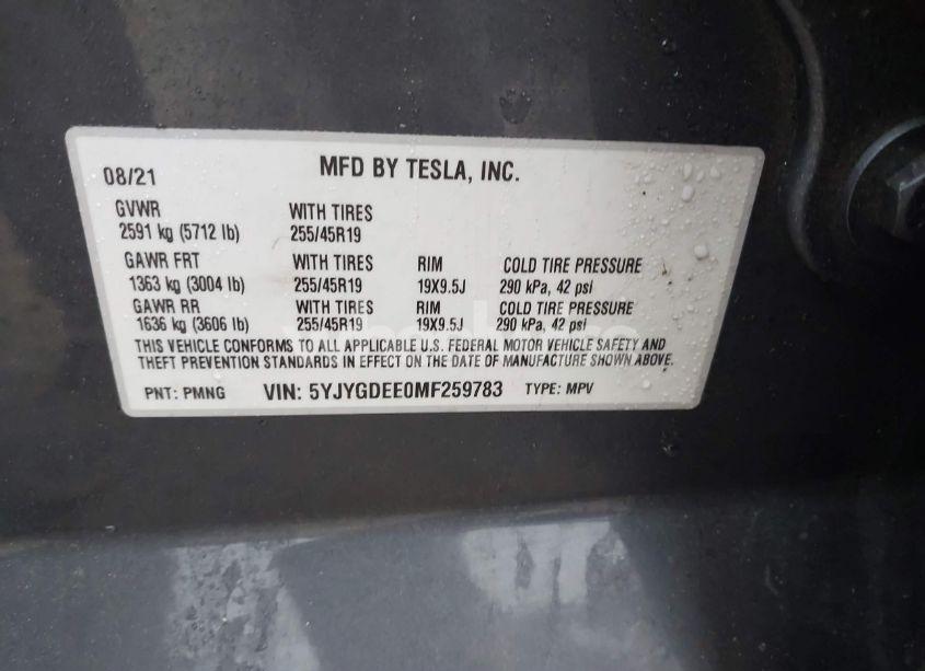 Photo 9 of 2021 Tesla Model Y LONG RANGE DUAL MOTOR ALL-WHEEL DRIVE (VIN 5YJYGDEE0MF259783)