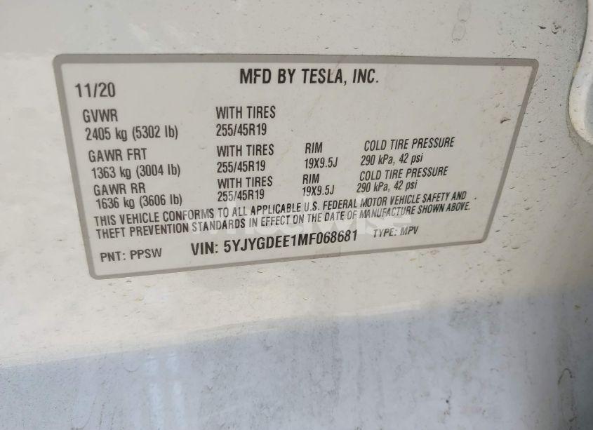 Photo 9 of 2021 Tesla Model Y LONG RANGE DUAL MOTOR ALL-WHEEL DRIVE (VIN 5YJYGDEE1MF068681)