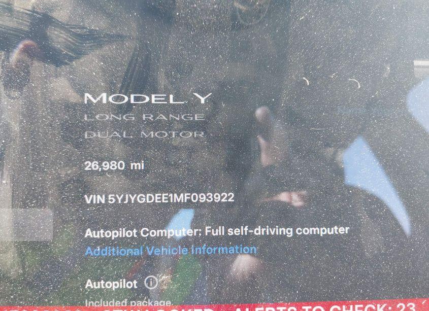 Photo 15 of 2021 Tesla Model Y LONG RANGE DUAL MOTOR ALL-WHEEL DRIVE (VIN 5YJYGDEE1MF093922)