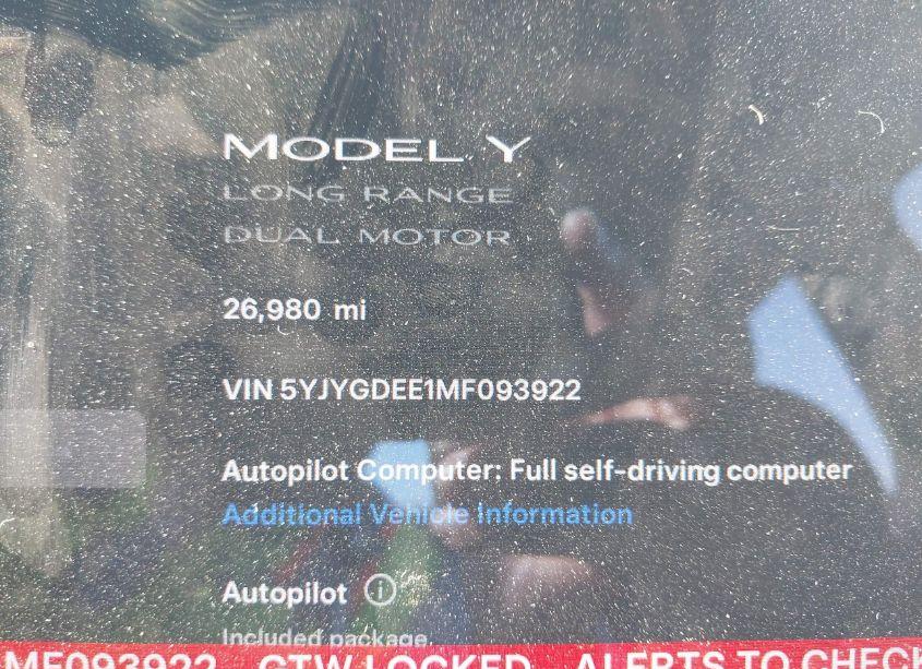 Photo 7 of 2021 Tesla Model Y LONG RANGE DUAL MOTOR ALL-WHEEL DRIVE (VIN 5YJYGDEE1MF093922)