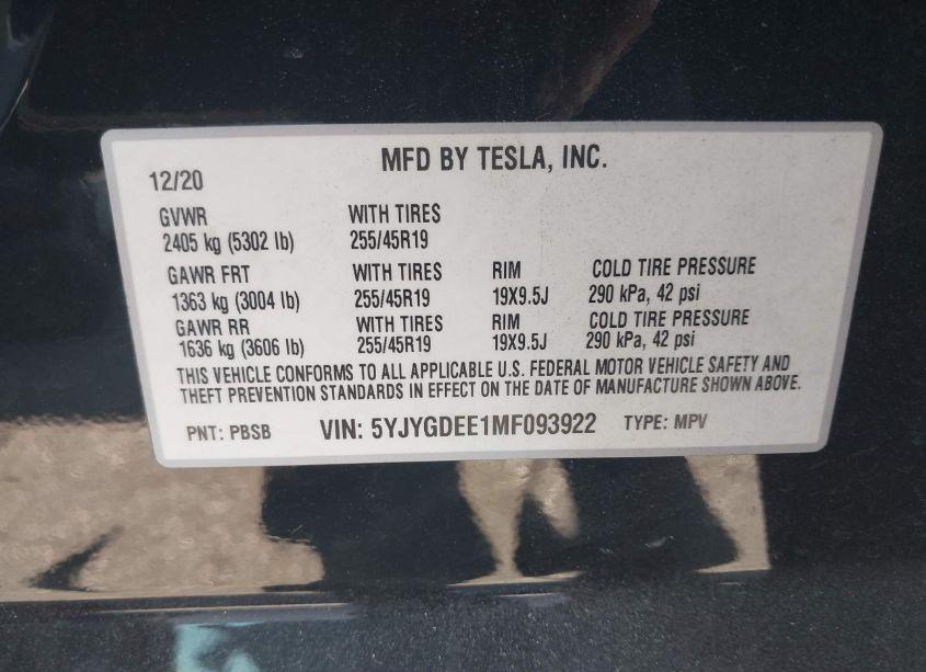 Photo 9 of 2021 Tesla Model Y LONG RANGE DUAL MOTOR ALL-WHEEL DRIVE (VIN 5YJYGDEE1MF093922)