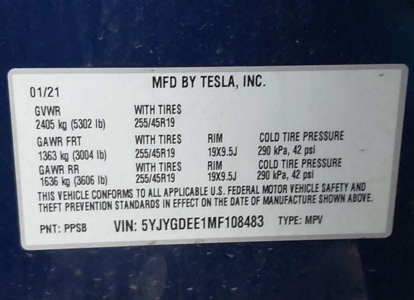 Photo 9 of 2021 Tesla Model Y LONG RANGE DUAL MOTOR ALL-WHEEL DRIVE (VIN 5YJYGDEE1MF108483)