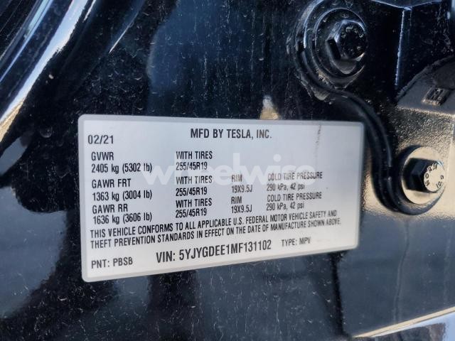 Photo 3 of 2021 TESLA MODEL Y (VIN 5YJYGDEE1MF131102)