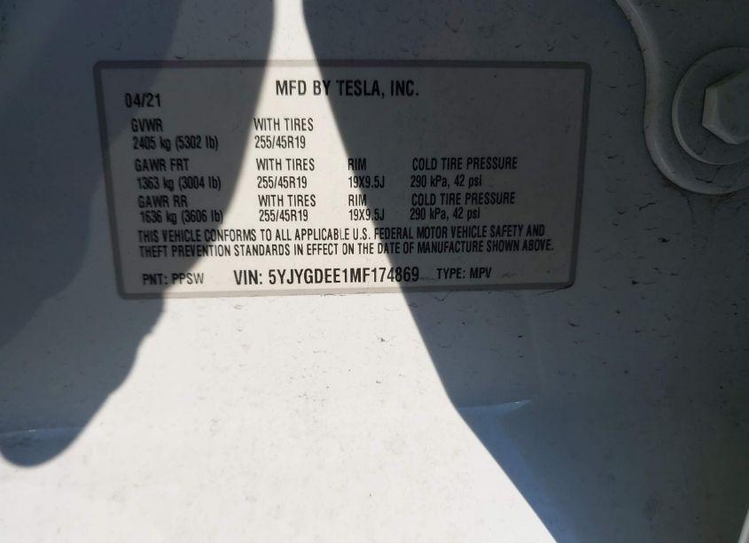 Photo 9 of 2021 Tesla Model Y LONG RANGE DUAL MOTOR ALL-WHEEL DRIVE (VIN 5YJYGDEE1MF174869)