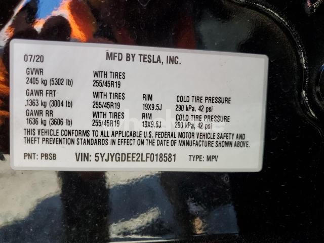 Photo 6 of 2020 TESLA MODEL Y (VIN 5YJYGDEE2LF018581)