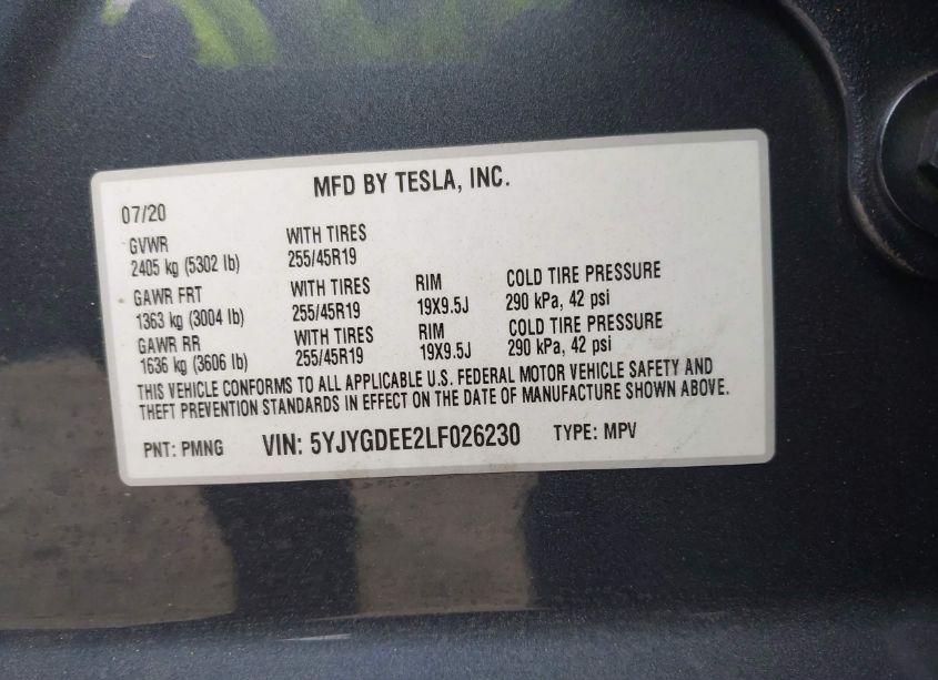 Photo 9 of 2020 Tesla Model Y LONG RANGE DUAL MOTOR ALL-WHEEL DRIVE (VIN 5YJYGDEE2LF026230)