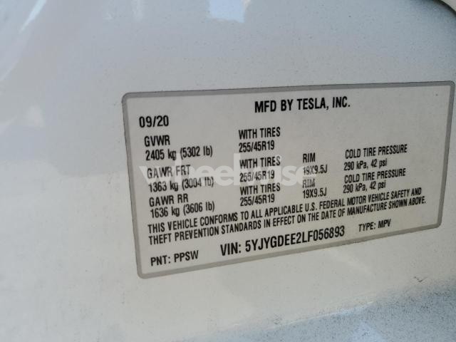 2020 TESLA MODEL Y (VIN 5YJYGDEE2LF056893) main photo