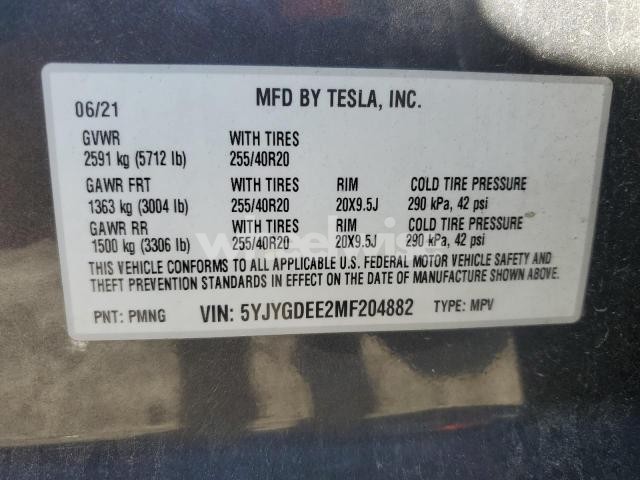 Photo 9 of 2021 TESLA MODEL Y (VIN 5YJYGDEE2MF204882)