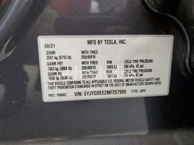 Photo 11 of 2021 TESLA MODEL Y (VIN 5YJYGDEE2MF257999)