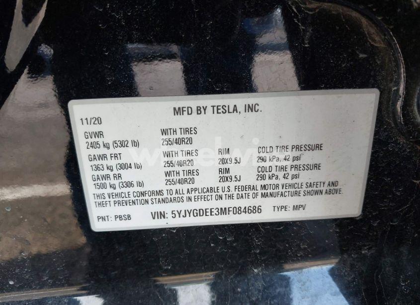 Photo 9 of 2021 Tesla Model Y LONG RANGE DUAL MOTOR ALL-WHEEL DRIVE (VIN 5YJYGDEE3MF084686)