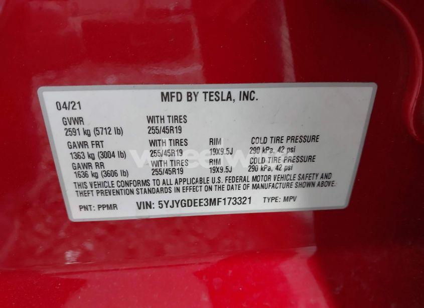 Photo 9 of 2021 Tesla Model Y LONG RANGE DUAL MOTOR ALL-WHEEL DRIVE (VIN 5YJYGDEE3MF173321)