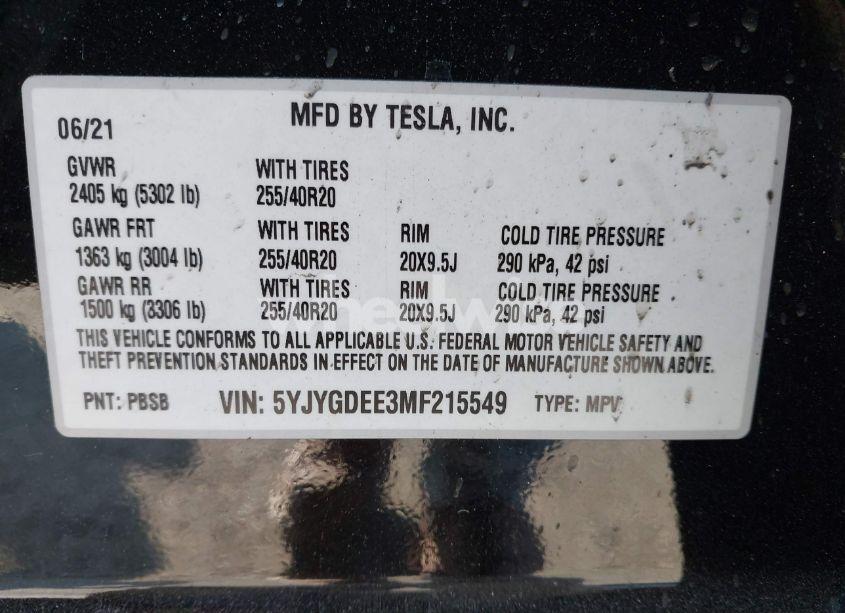 Photo 9 of 2021 Tesla Model Y LONG RANGE DUAL MOTOR ALL-WHEEL DRIVE (VIN 5YJYGDEE3MF215549)