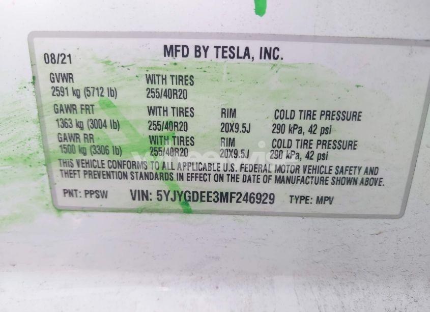 Photo 9 of 2021 Tesla Model Y LONG RANGE DUAL MOTOR ALL-WHEEL DRIVE (VIN 5YJYGDEE3MF246929)