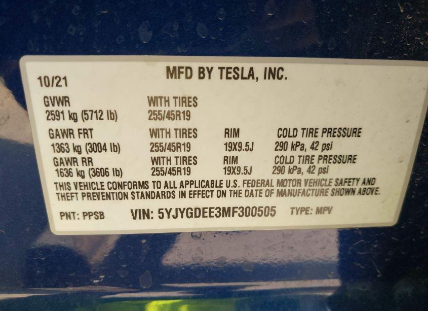 Photo 9 of 2021 Tesla Model Y LONG RANGE DUAL MOTOR ALL-WHEEL DRIVE (VIN 5YJYGDEE3MF300505)