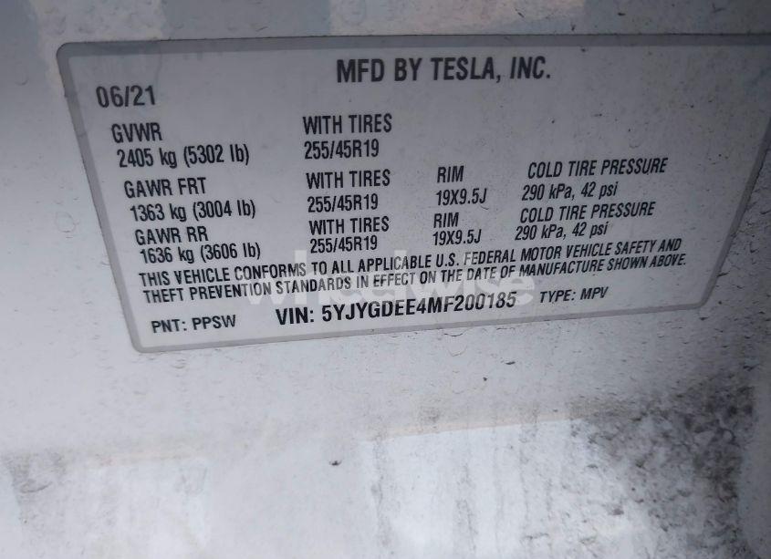 Photo 9 of 2021 Tesla Model Y LONG RANGE DUAL MOTOR ALL-WHEEL DRIVE (VIN 5YJYGDEE4MF200185)