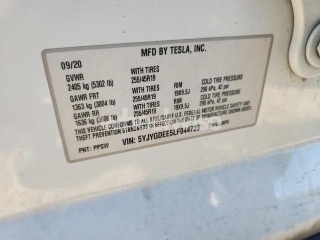 Photo 3 of 2020 TESLA MODEL Y (VIN 5YJYGDEE5LF044723)