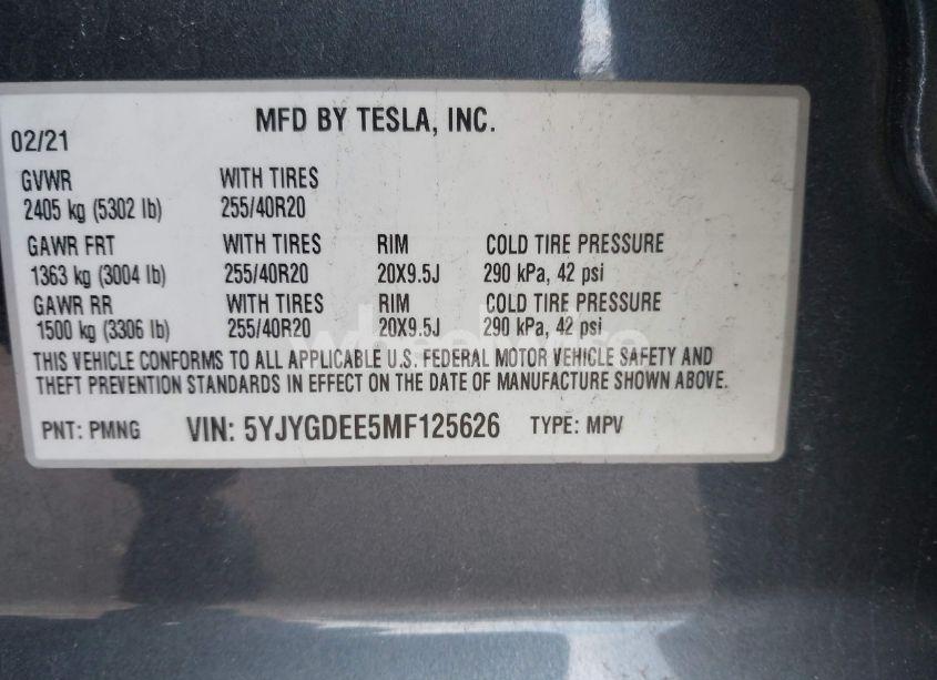 Photo 9 of 2021 Tesla Model Y LONG RANGE DUAL MOTOR ALL-WHEEL DRIVE (VIN 5YJYGDEE5MF125626)