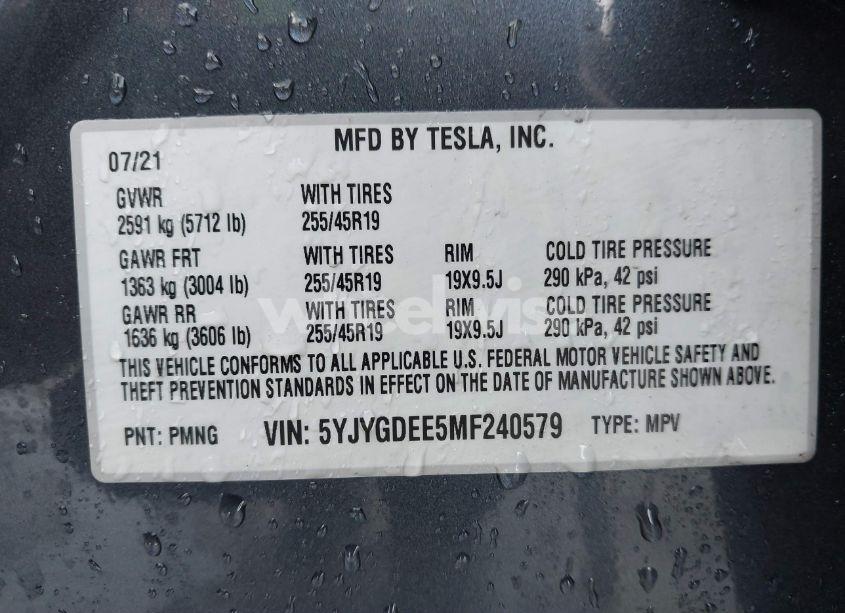 Photo 9 of 2021 Tesla Model Y LONG RANGE DUAL MOTOR ALL-WHEEL DRIVE (VIN 5YJYGDEE5MF240579)