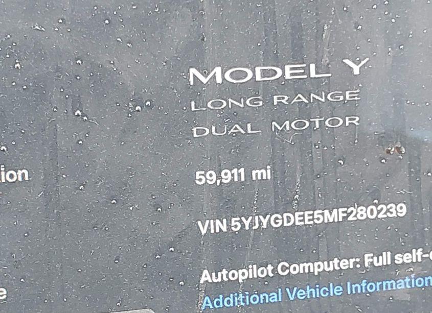 Photo 7 of 2021 Tesla Model Y LONG RANGE DUAL MOTOR ALL-WHEEL DRIVE (VIN 5YJYGDEE5MF280239)
